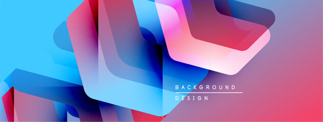 Aufkleber - Abstract geometric shapes overlap, creating vibrant color gradients. Blue, pink, purple hues dominate composition. Modern design element.
