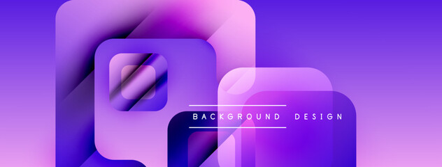 Aufkleber - Abstract purple design features layered squares, gradients, text reading background design. Modern, vibrant composition.