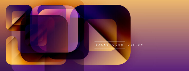 Poster - Abstract geometric shapes overlap, creating vibrant gradient effect. Orange, purple hues dominate design. Modern, stylish background.