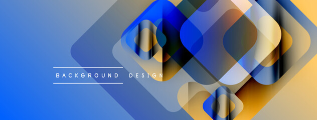 Aufkleber - Abstract geometric shapes overlap, creating vibrant blue, yellow gradients. Modern design elements suggest technology, innovation.