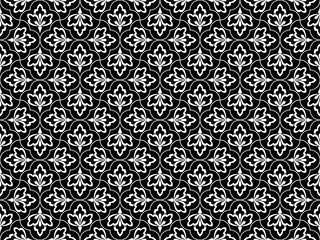 Leinwandbilder - Flower geometric pattern. Seamless vector background. White and black ornament. Ornament for fabric, wallpaper, packaging. Decorative print.