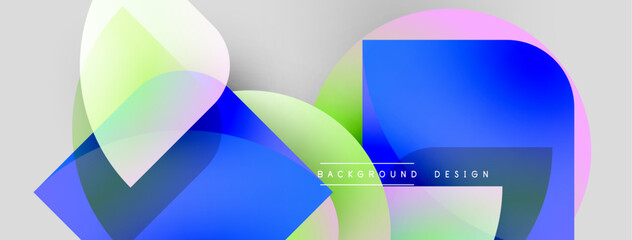 Aufkleber - Abstract shapes overlap, creating vibrant blue, green, pink gradients. Modern design with text background design visible.