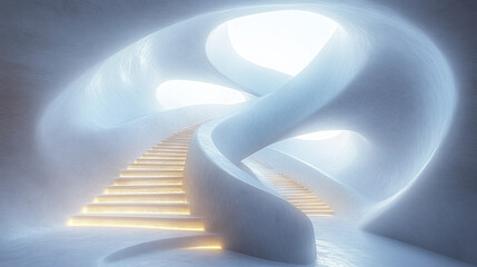 Poster - stunning view of asymmetric staircases floating bright, white space, evoking sense of wonder