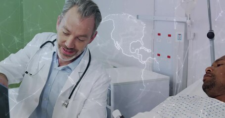 Poster - Doctor placing pulse oximeter on patient activating globe examining X-ray pointing areas diagnosing