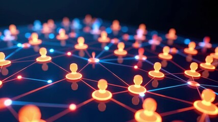 Poster - A digital network of glowing people icons connected by lines, representing communication and online connections.