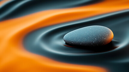 Poster - Smooth Stone Resting on Flowing Fabric Creating a Striking Contrast at Sunrise