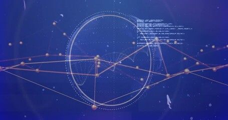 Poster - Clear sphere appearing center initiating golden nodes forming network rotating visualizing data