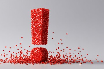 Aufkleber - Red Exclamation Mark Composed of Cubes Against a Neutral Background Conveying Urgency or Importance in a Minimalist Design