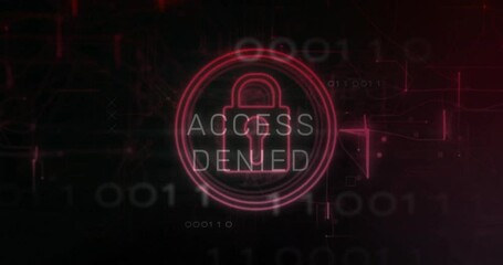 Poster - Fragments appearing merging into ACCESS DENIED text as neon-red padlock pulsing enforcing denial