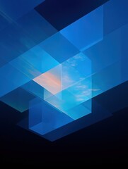 Wall Mural - Abstract geometric design with translucent blue blocks and a sky scene