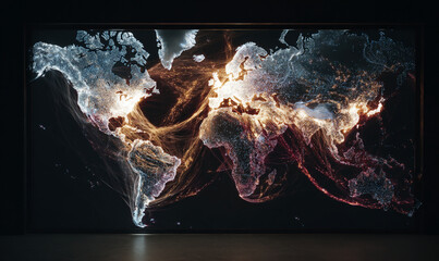Fototapete - Abstract world map with glowing connections on a dark background showcasing global network concept