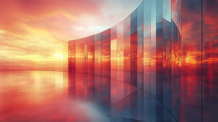Poster - stunning scene of crystal like panels reflecting vibrant sunset colors, creating mesmerizing