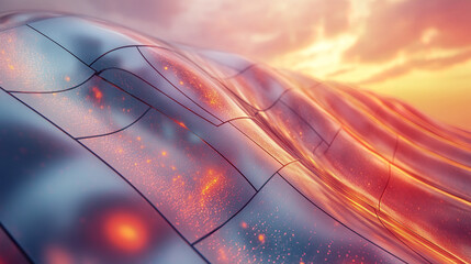 Poster - mesmerizing landscape of crystal like panels undulating with vibrant colors and motion blur
