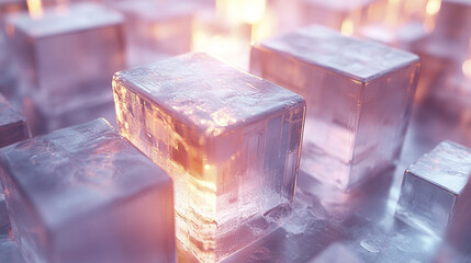 Poster - Translucent ice blocks illuminated by soft light create serene and captivating atmosphere