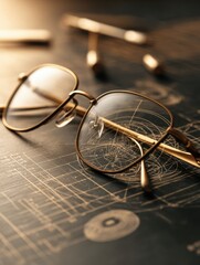 Poster - Modern Eyecare Tools and Glasses Displayed in a Soft-Lit Setting With Professional Tones and Minimalist Design Elements for Optometry