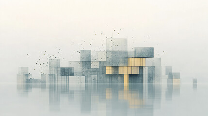 Poster - serene abstract composition of floating geometric shapes in muted tones, evoking tranquility
