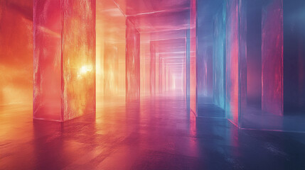 Poster - vibrant corridor of translucent pillars in layered space creates mesmerizing atmosphere