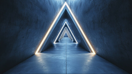 Poster - modern corridor with triangular light frames creating futuristic atmosphere