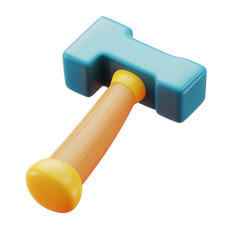 Poster - Cartoon 3d render of a blue and yellow hammer tool isolated on perfect for game design or childrens illustrations fun wood on transparent background