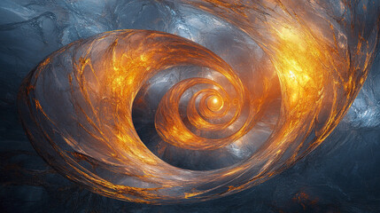 Poster - mesmerizing spiral design with glowing orange elements, creating sense of depth and movement