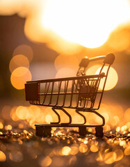 Poster - Warm Bokeh Tones in Background with Shopping Cart Reflection