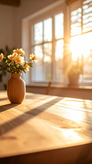 Poster - Soft Light Illuminates a Blooming Flower in a Serene Tabletop Setting