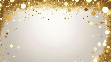 Poster - Elegant gold glitter and bokeh lights frame on a light beige background provides a luxurious, festive feel for various occasions