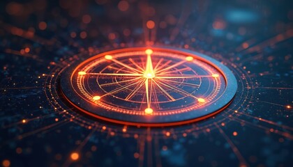 Leinwandbilder - Futuristic digital compass glows against starry night background. Abstract illustration, navigation, guidance concept. Tech innovation, direction, cosmic, space, digital world. Perfect for modern