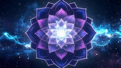 Wall Mural - intricate glowing purple lotus flower with many petals on abstract galactic cosmos background with s