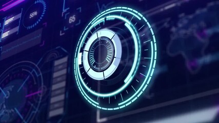 Aufkleber - Gauge rising from 29% to 46% activating rotating concentric rings and pulsing arc for data scan