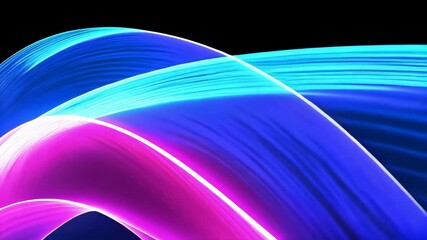 Poster - Abstract blue and purple glowing ribbons flow smoothly against a dark background, creating a dynamic graphic design element.
