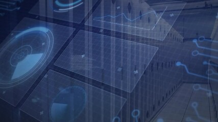 Poster - On startup server racks presenting holographic panels updating graphs and code for monitoring