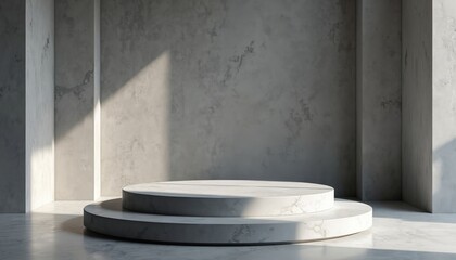 Poster - Minimalist 3D rendering of white product podium. Presentation stage for product showcase exhibition. Geometric design, empty space, shadow, neutral colors. Modern abstract backdrop for cosmetic