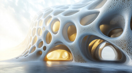 Poster - Futuristic architectural design with organic shapes and soft lighting creates serene atmosphere