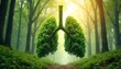 © Maryna - Lungs shape formed trees stand in rich forest. Conceptual eco photo symbolizes nature environment health. Tree lungs, fresh air, climate change concepts.