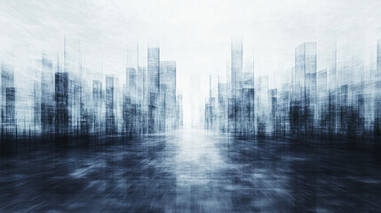 Poster - Dynamic urban landscape with layered architectural planes and motion blur