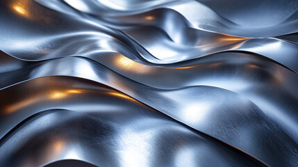 Poster - Metallic sheets with smooth waves create dynamic and reflective surface in studio setting