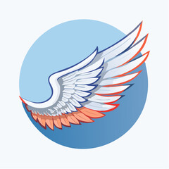 Poster - A beautifully illustrated vector graphic of a stylized wing set against a gradient blue circle, showcasing vibrant colors and detailed feathering.