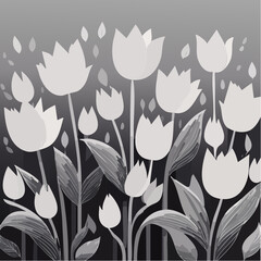 Poster - An elegant illustration of a field of stylized tulips in shades of gray with a simple, minimalist design, perfect for artistic projects.
