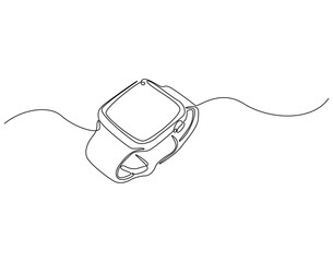 Fototapete - Continuous one line drawing of smartwatch. One line drawing illustration of fitness bracelet smartwatch. Clock touchscreen, technology concept single line. Editable outline