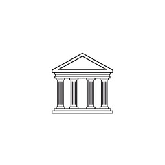 Poster - Simple Outline Illustration of Courthouse or Bank Building with Columns, Law and Finance Symbol