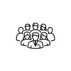 Poster - Teamwork Icon: Diverse Group of Professionals in Outline Style for Business and Corporate Concepts, HR, Leadership, and Organizational Structure