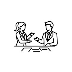 Fototapete - Business Meeting Outline Illustration: Professional Discussion and Collaboration in a Minimalist Vector Graphic.
