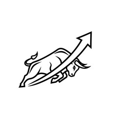 Poster - Dynamic Bull Market Illustration: Upward Arrow and Powerful Charge Symbolizing Financial Growth and Positive Investment Trends on White Background