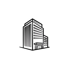 Poster - Simple Line Art Illustration of Modern Architecture, a Contemporary Office Building for Business or Real Estate Concepts