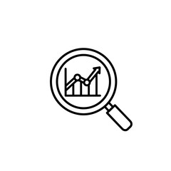 Poster - Analyzing Growth: Magnifying Glass Inspecting Upward Trend Graph, Represents Business Intelligence, Financial Analysis, and Market Research in Vector Line Icon Style