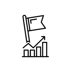 Poster - Business Goal Achievement: Minimalist Line Icon of Upward Chart with Flag, Representing Success and Target Accomplishment, Ideal for Financial and Marketing Concepts