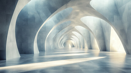 Poster - serene corridor featuring shifting polygon forms and neutral light creates calming atmosphere