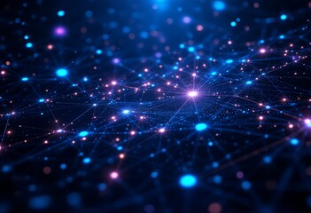 Fototapete - Abstract Network Connections Glowing Nodes and Lines in Dark Space