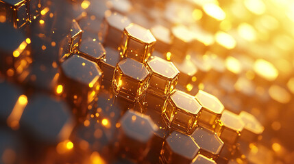 Poster - Golden hexagonal modules create mesmerizing pattern, reflecting light beautifully